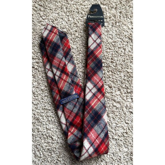 Vintage Wool Men's Pendelton Red and Blue Plaid Tartan Neck Tie Academia - Picture 1 of 3